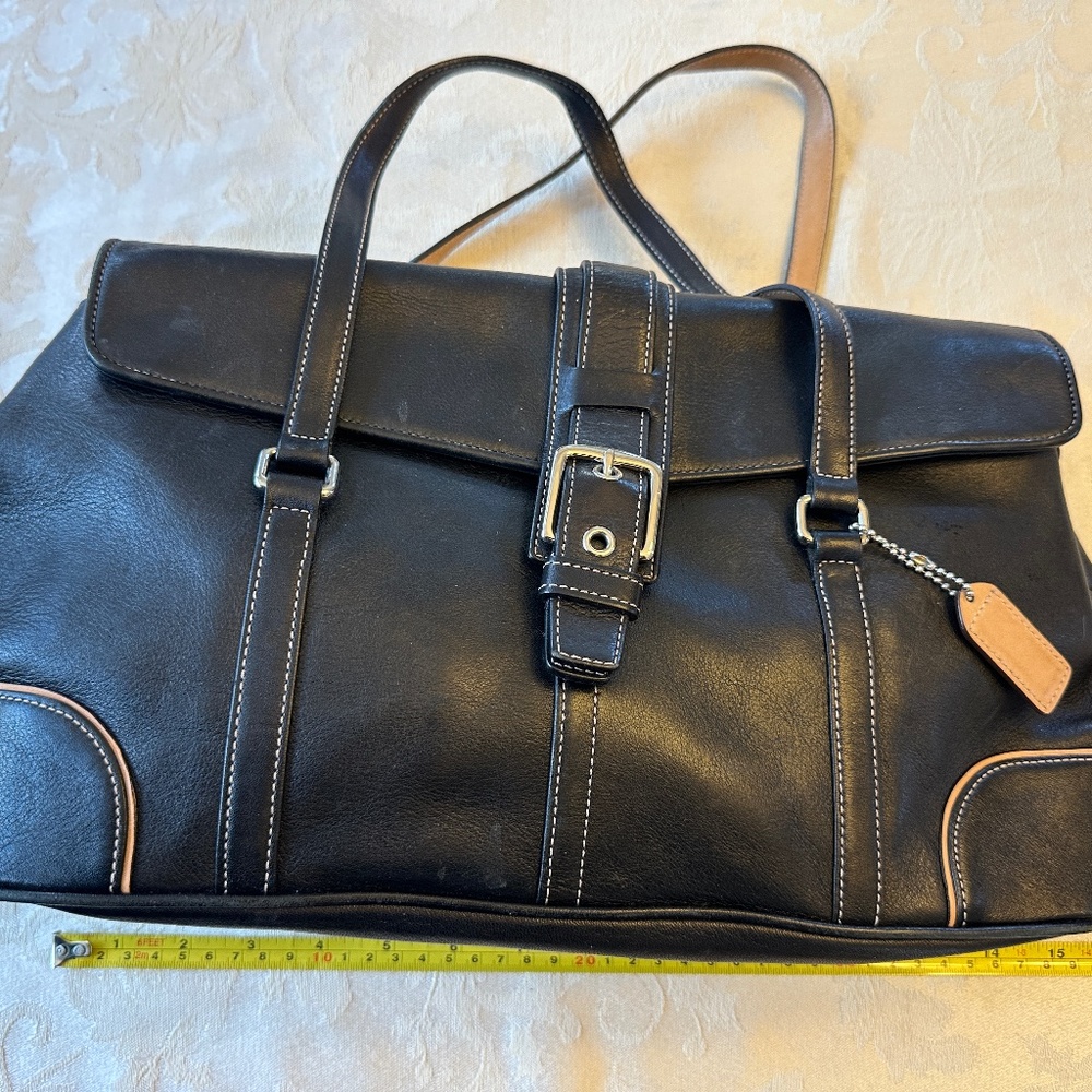 COACH Black All Leather Purse Large Satchel Silver Hardware